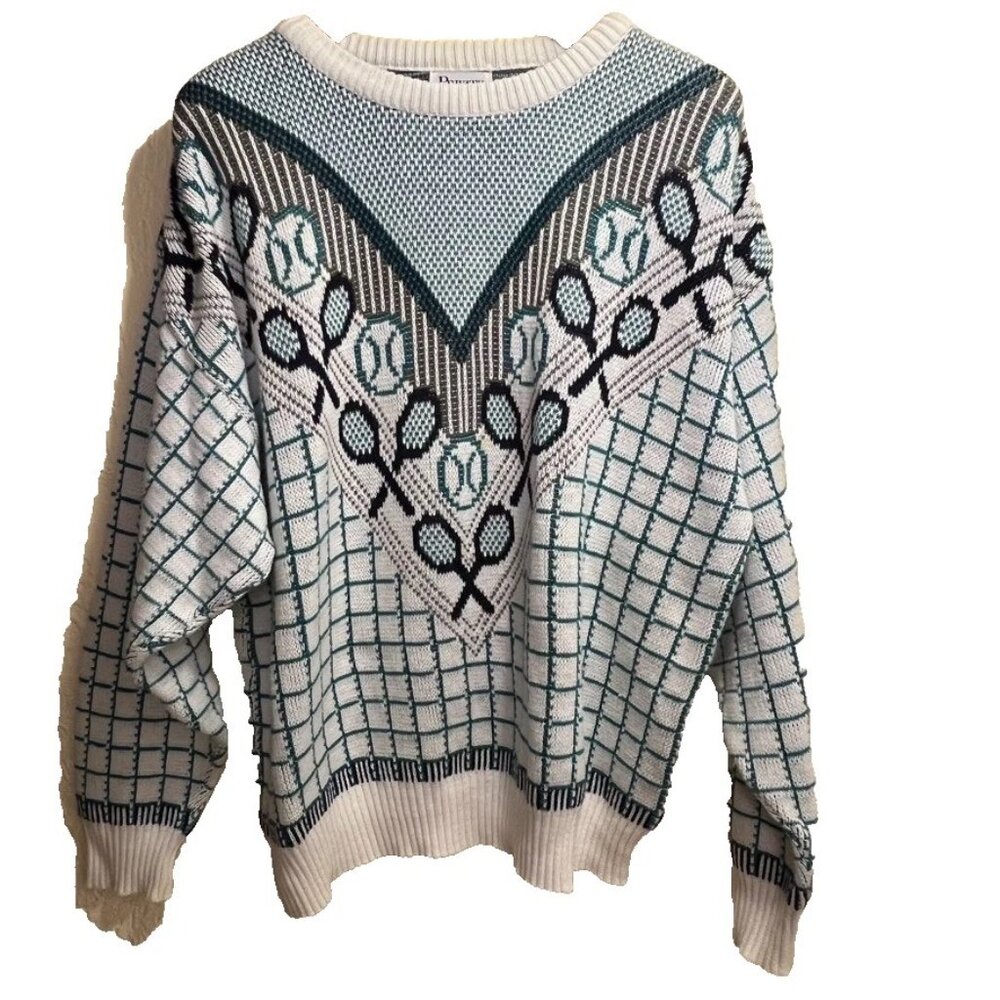 Private Club‎ Mens Vtg Tennis Sweater Chunky Knit XL Pullover 90s Hipster Preppy